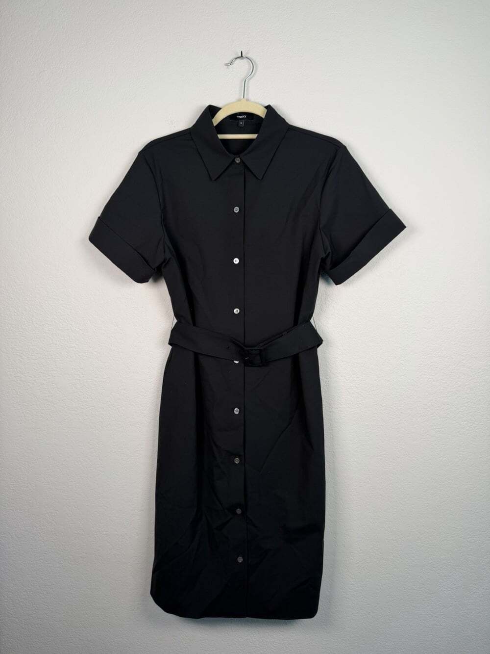 THEORY Belted Shirt Dress in Good Wool Medium M MSRP $395 Quiet Luxury Career